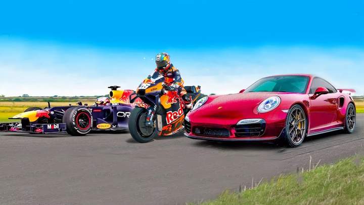 Заряджений Porsche 911 проти мотоцикла та боліда Формули 1: хто швидше?