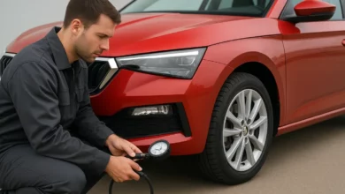 Škoda Auto tire pressure check.