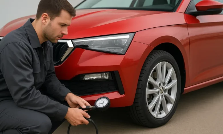 Škoda Auto tire pressure check.