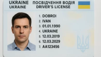 Ukrainian driving license document close-up.