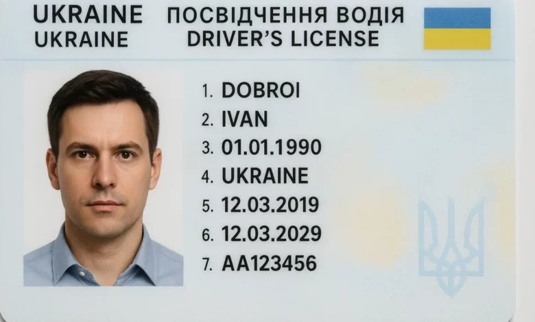 Ukrainian driving license document close-up.