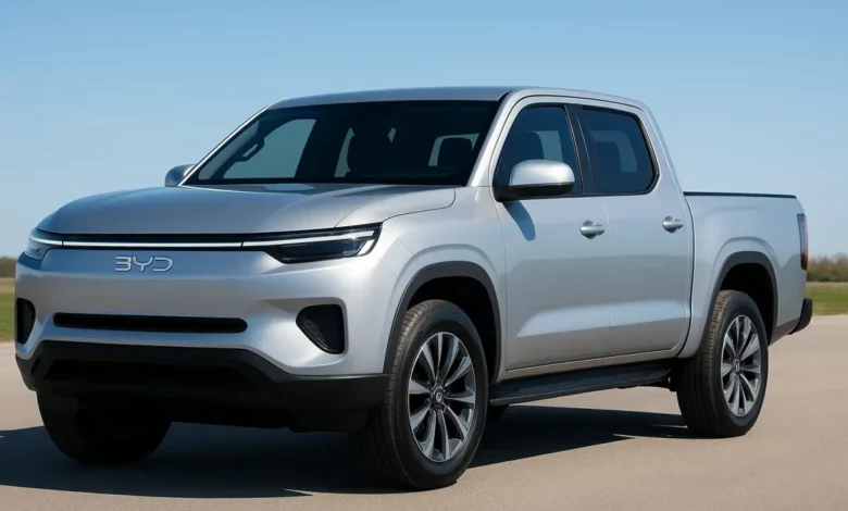 BYD electric truck prototype displayed.