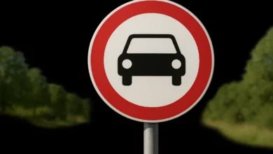 Traffic sign indicating vehicle restrictions.
