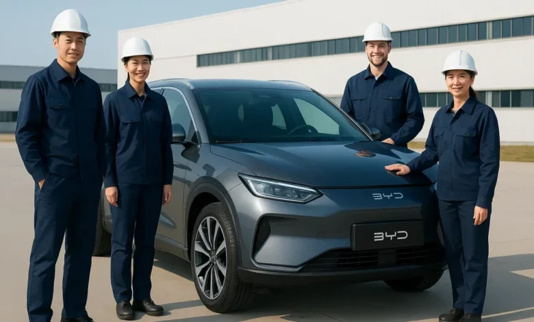 BYD electric vehicle manufacturing team.