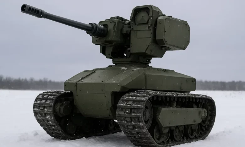 robotic military complex with gun