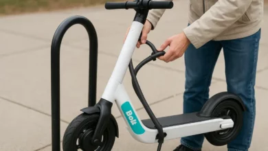 Bolt electric scooter being locked.