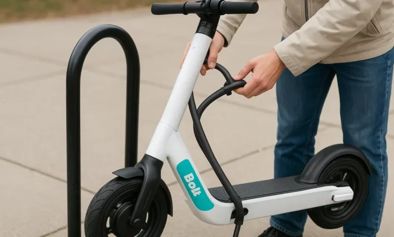 Bolt electric scooter being locked.