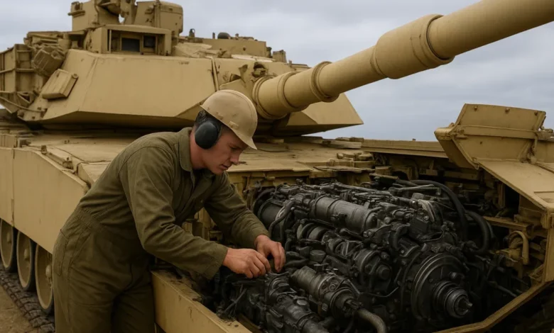 M1 Abrams tank engine repair.