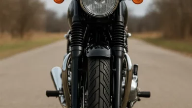 Norton motorcycle front view.