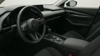 The image depicts the interior of a car, focusing on the driver's side.