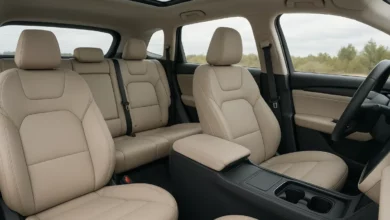У зображенні представлено інтер'єр сучасного електрокросовера з трьома рядами сидінь.