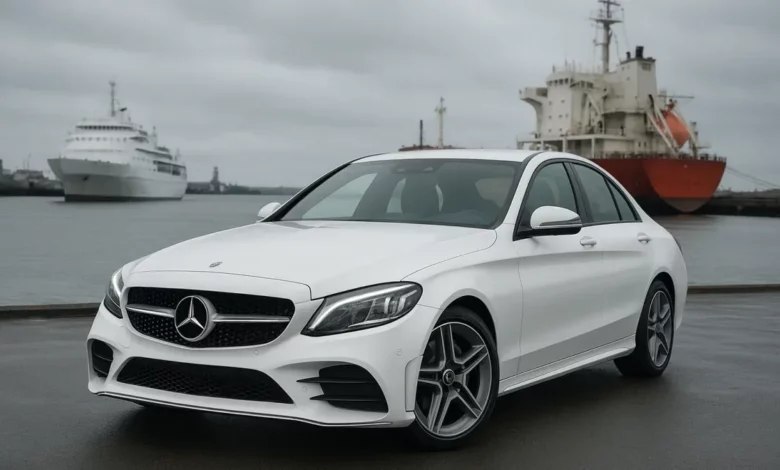 white cars parked by ships