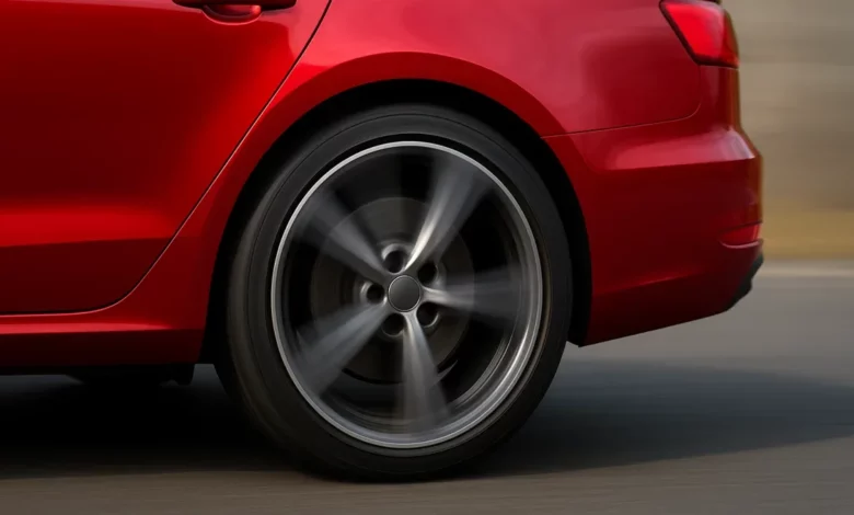Car wheel spinning rapidly